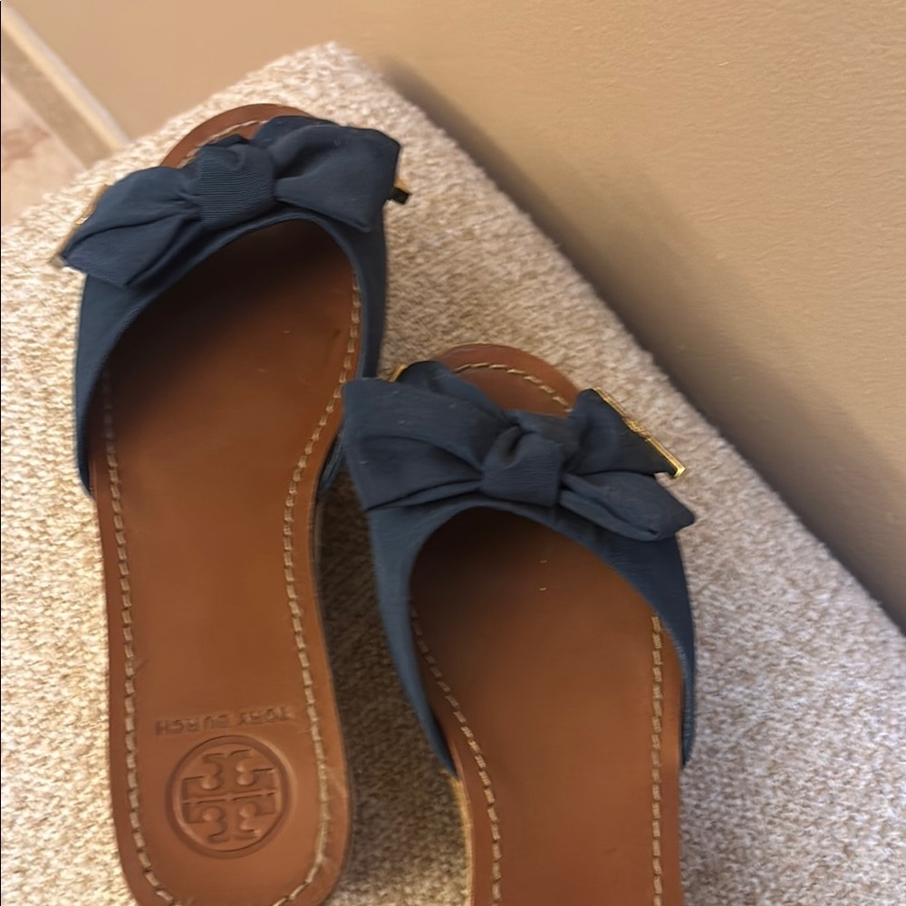Tory Burch Women's Blue Bow Slide Sandals